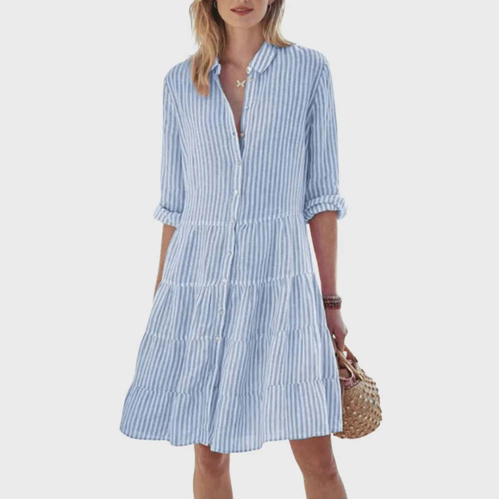 Striped Belted Flowing Casual Dress