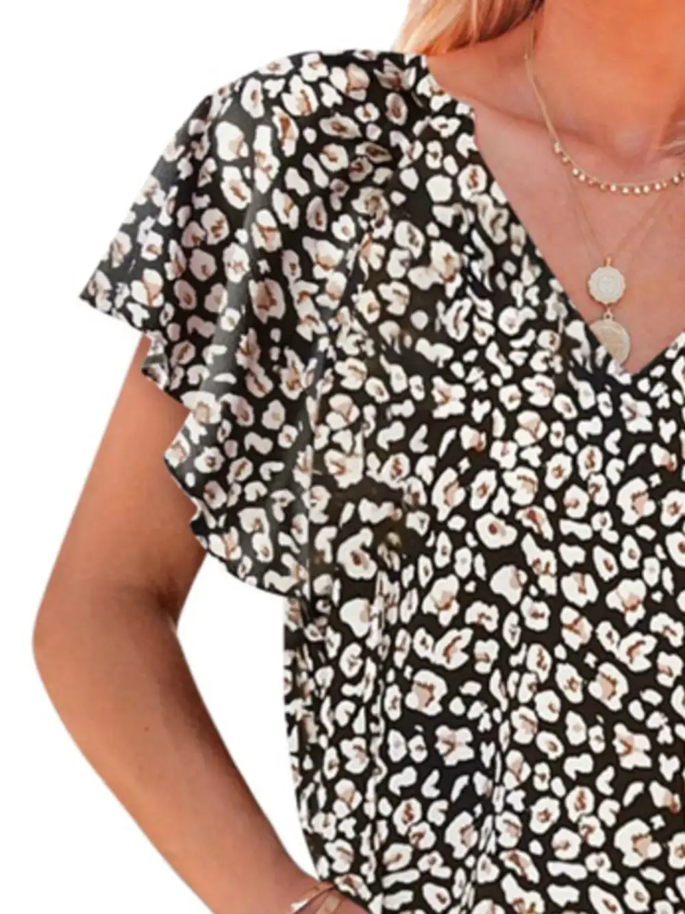 Floral Print Flutter Sleeve V Neck Blouse