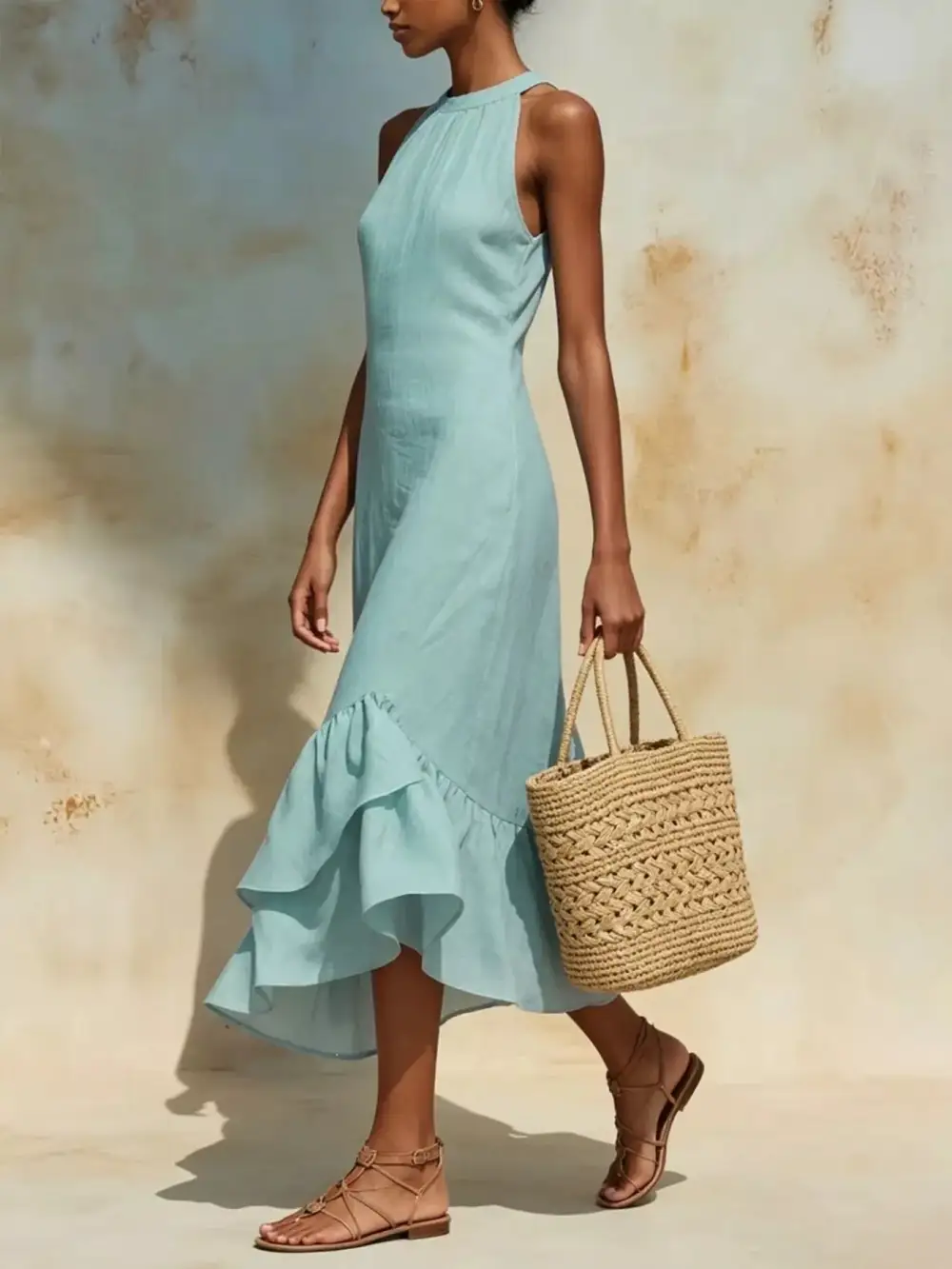 Ruffle Hem Sleeveless Midi Dress
