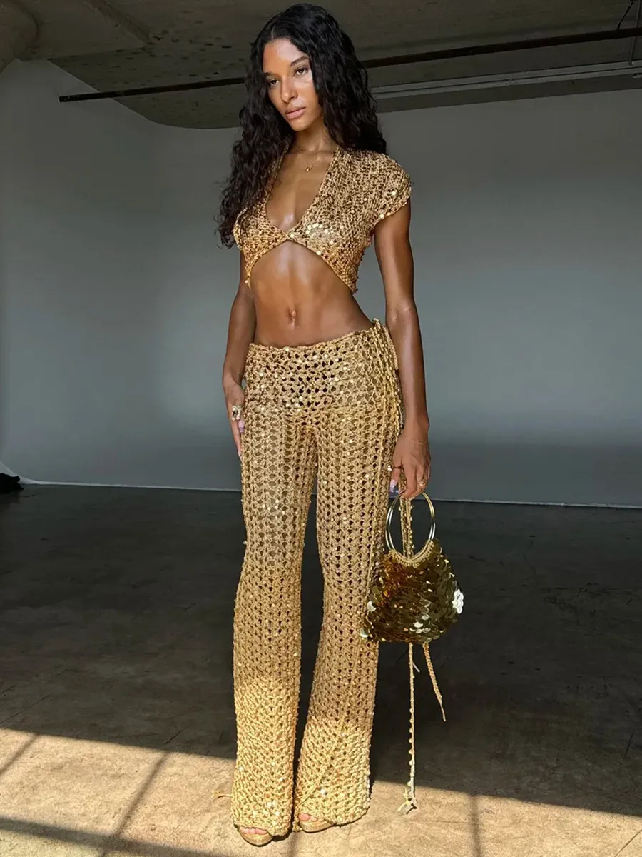 Amalia Sequin Two Piece Set In Gold