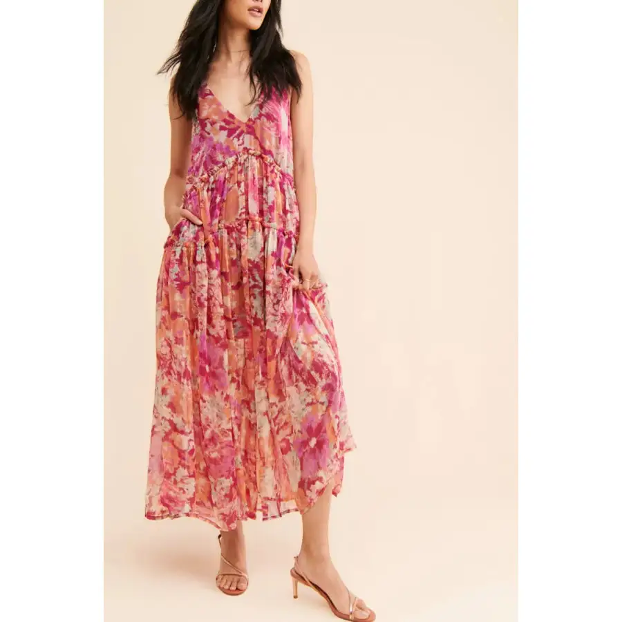 Frill V-Neck Midi Dress