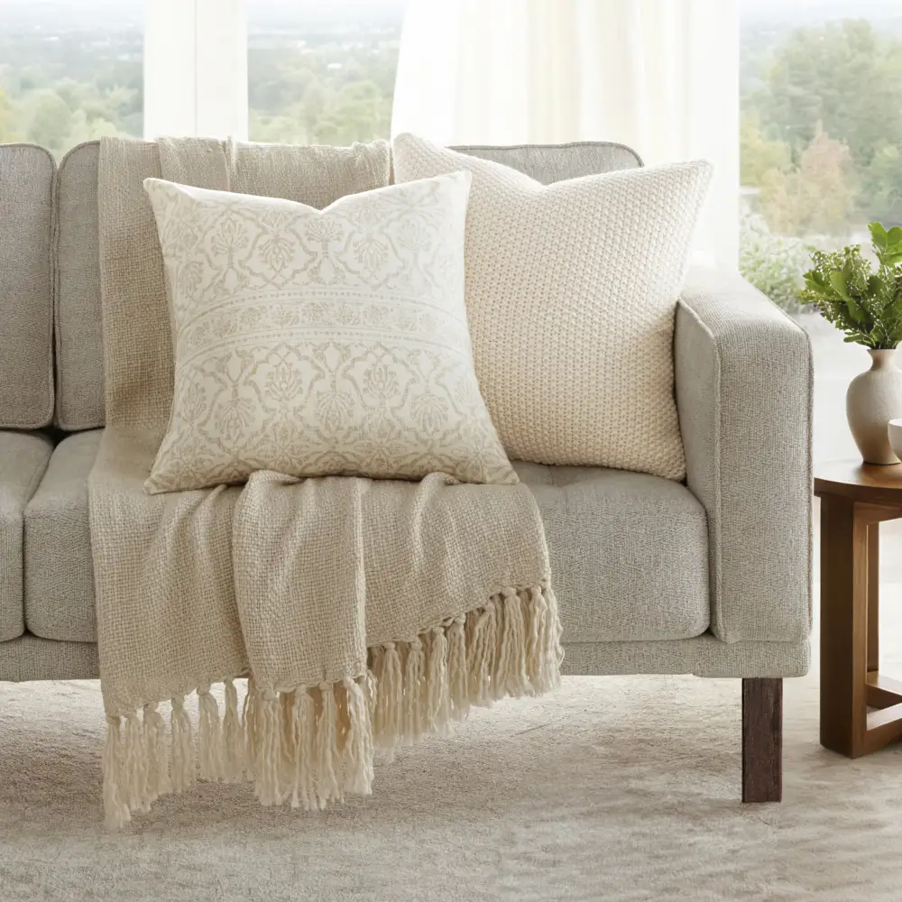 Throw Pillows Seed Stitch Knit with Antique Floral