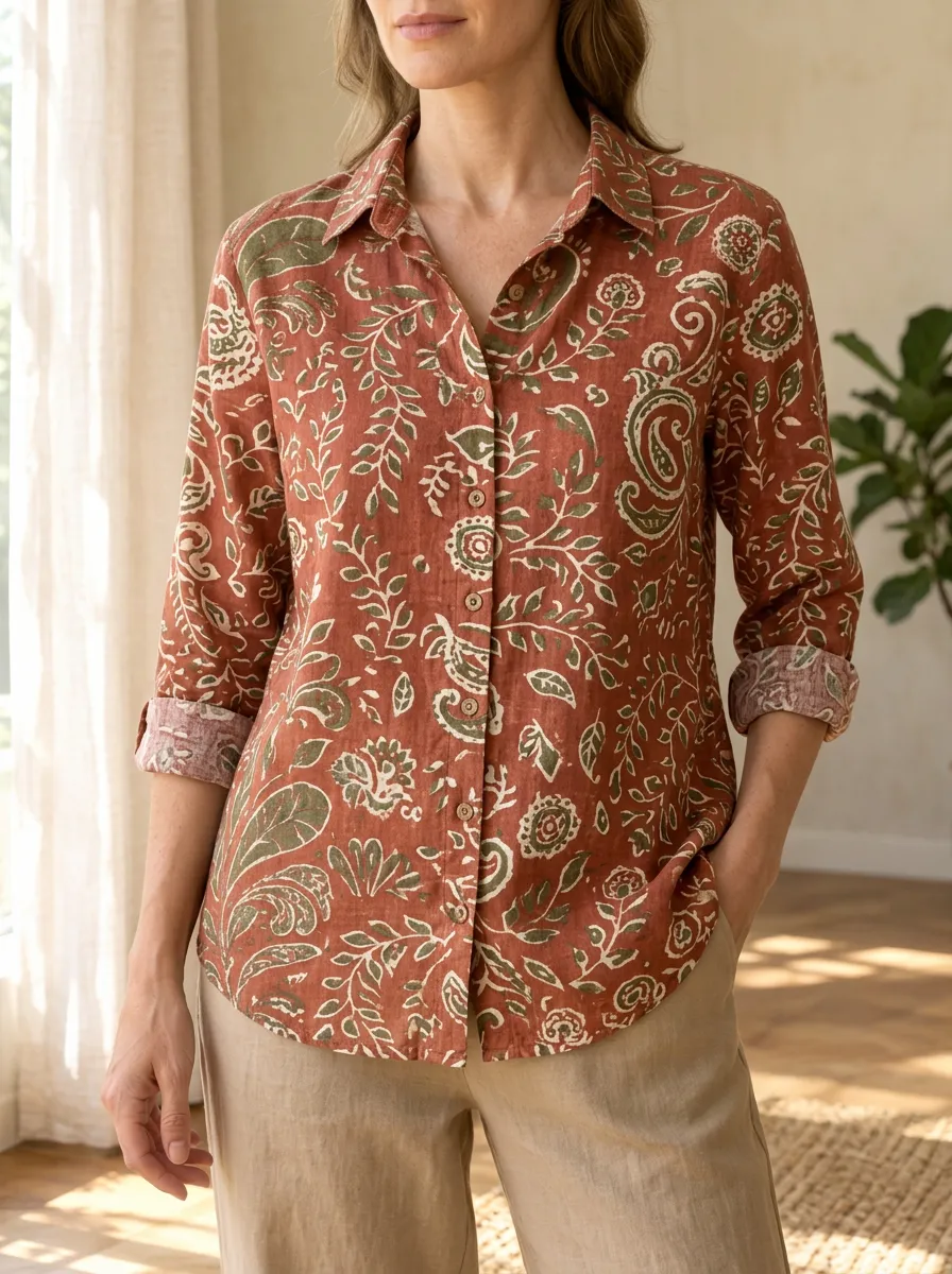 Women's Petal Boho Floral Paisley Shirt