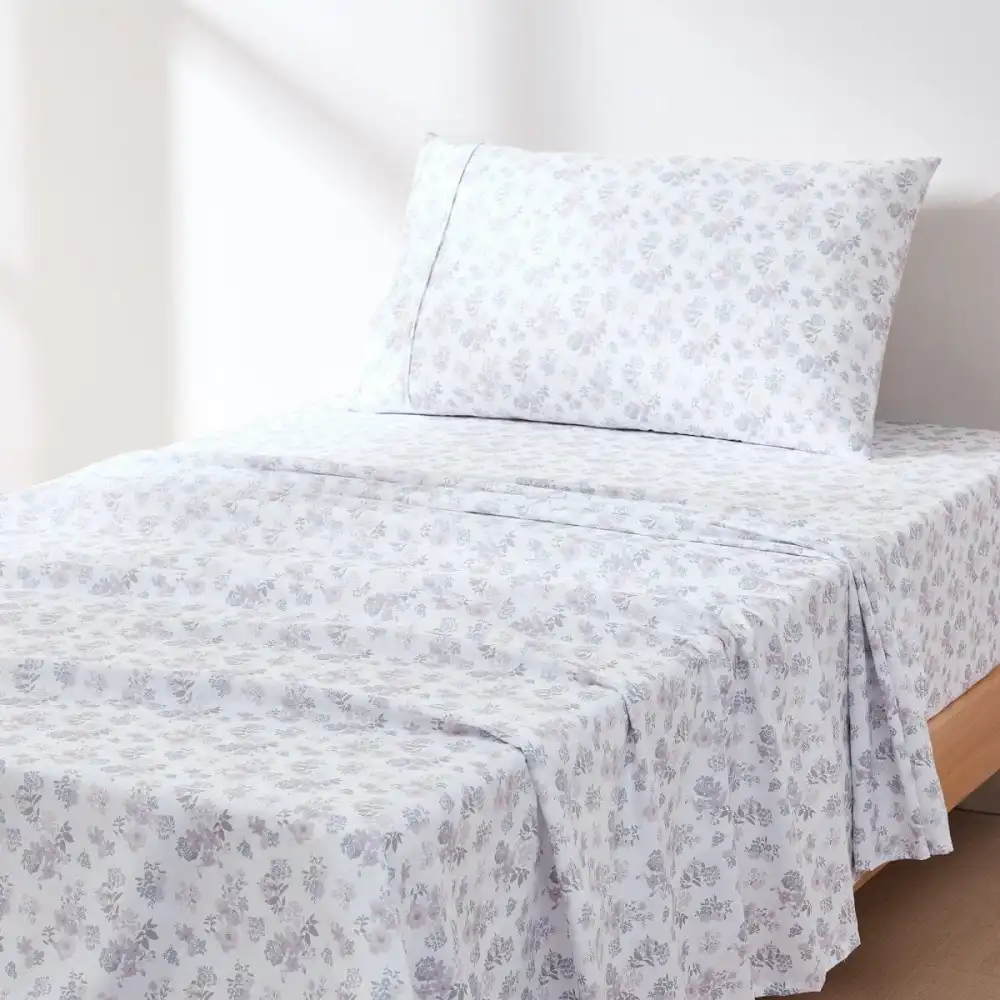 Simple Microfiber Floral Sheet Bedding Set