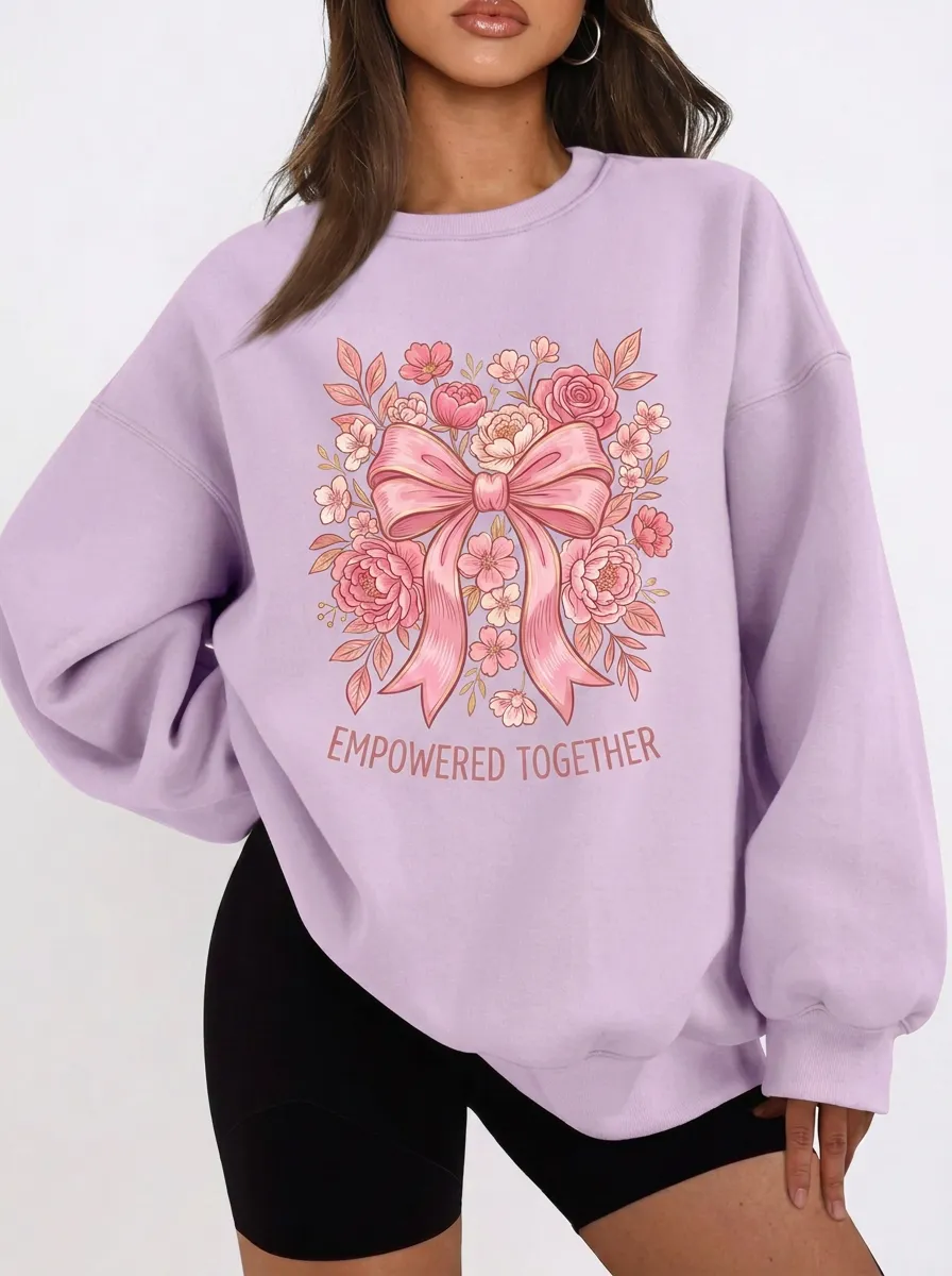 Women's Breast Cancer Awareness Pink Bow Floral Printed Sweatshirt