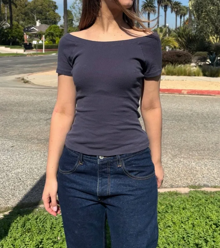 Navy Blue Boat Neck Top