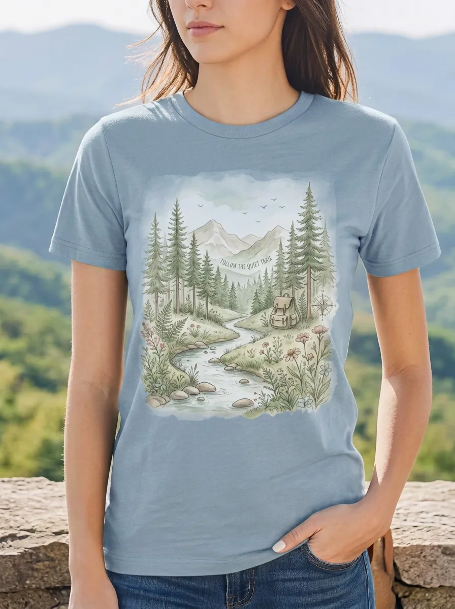 Women's Nature Hiking Lover Forest River Printed T-shirt