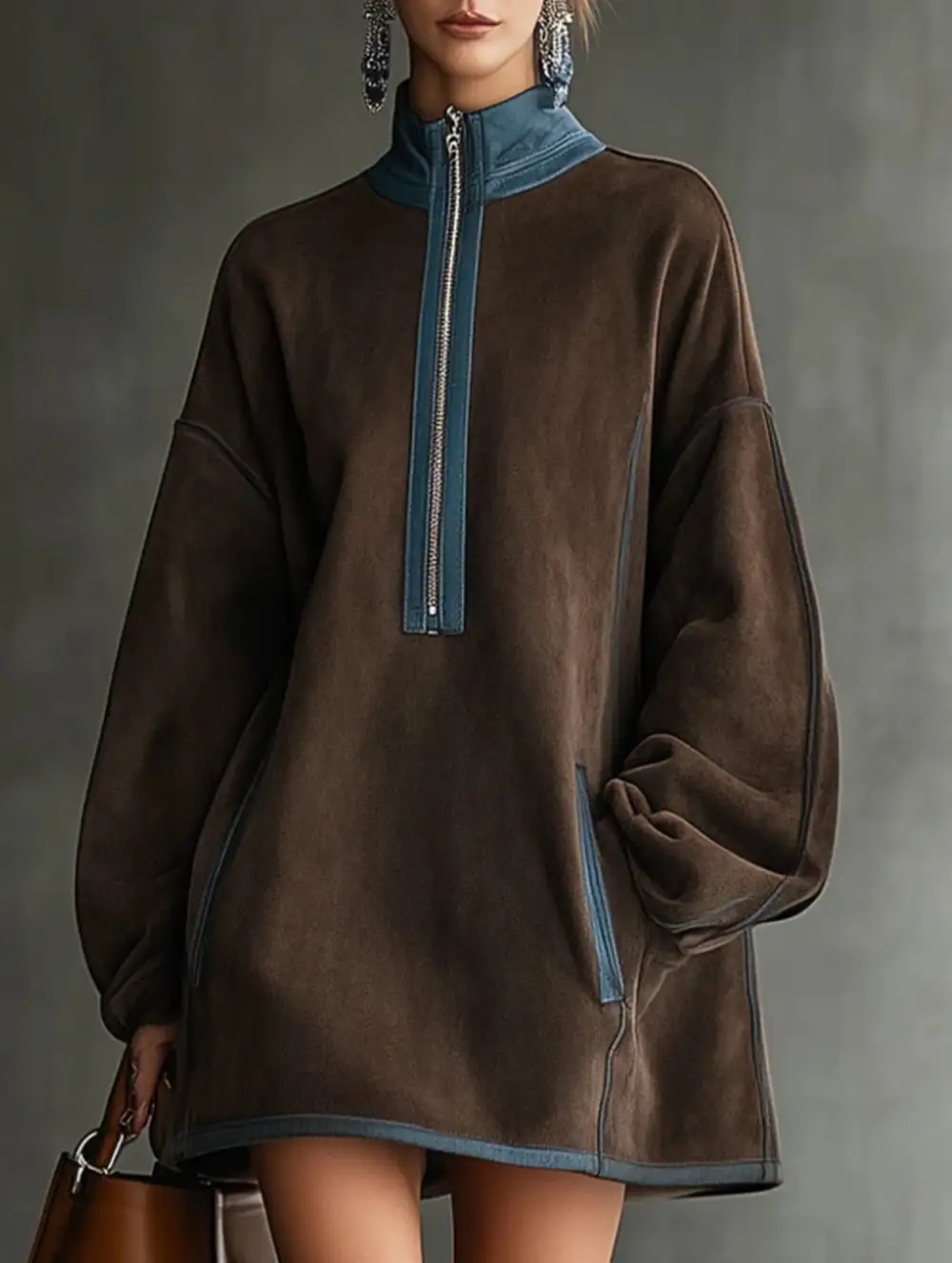 Turtleneck Zip Up Mini Dress