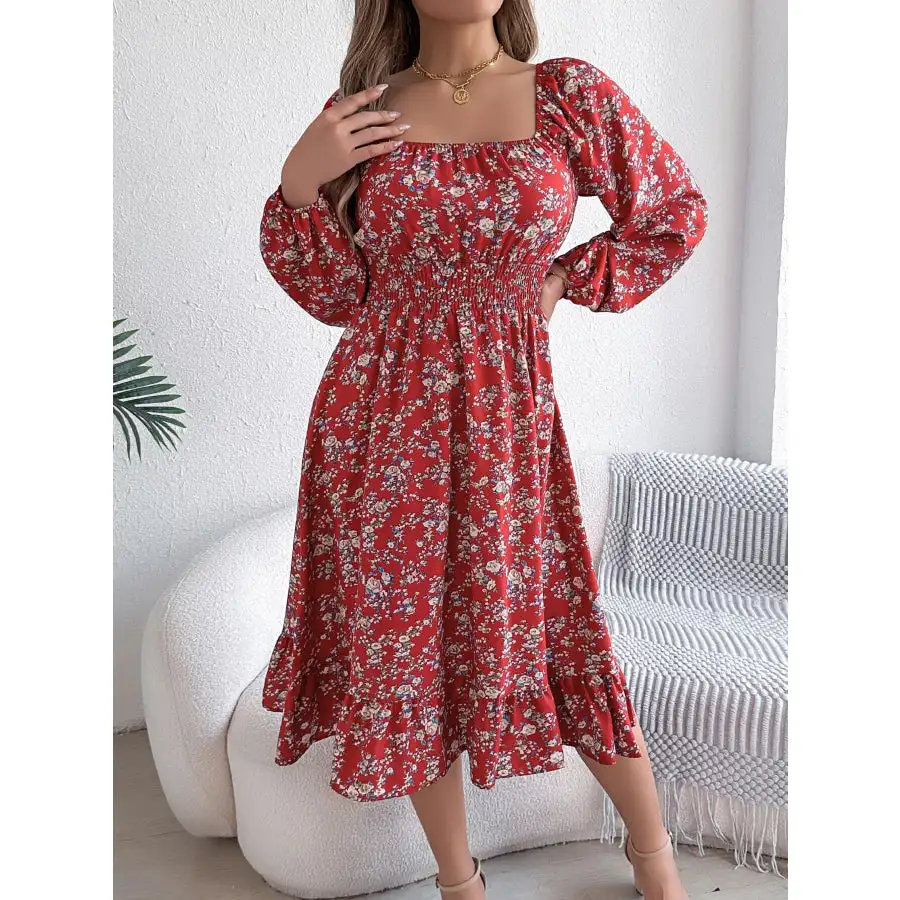 Long Sleeve Square Neck Midi Dress