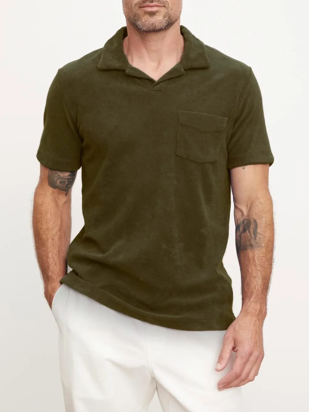Pocket Front Lapel Neck Solid Polo Shirts