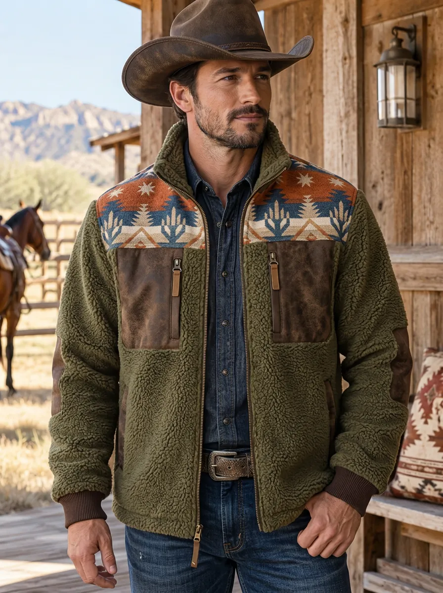 Prairie Ridge Aztec Look Men's Western Fleece Jacket