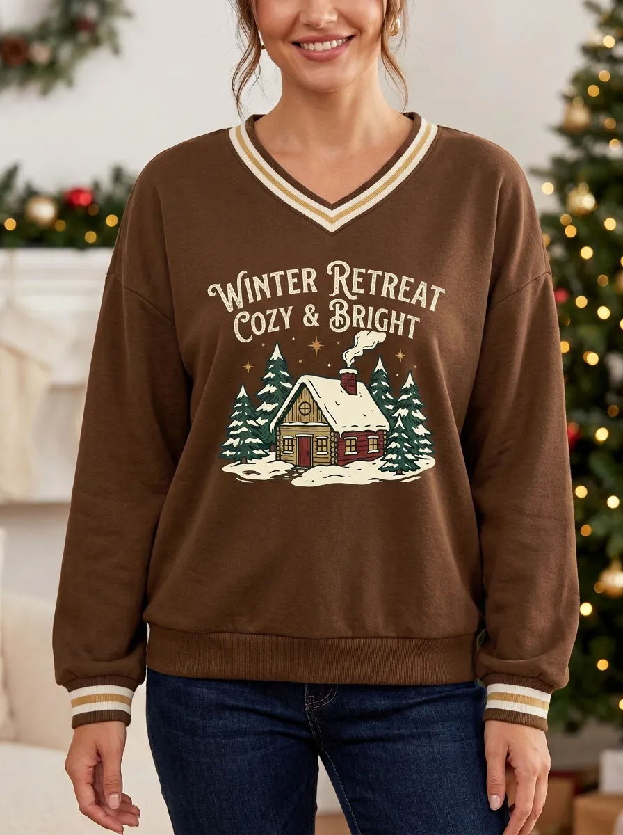Christmas Winter Retreat Cabin Print Sweatshirt