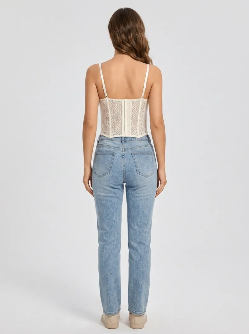 Floral Lace-Trim Boned Vintage-Inspired Women's Corset Top
