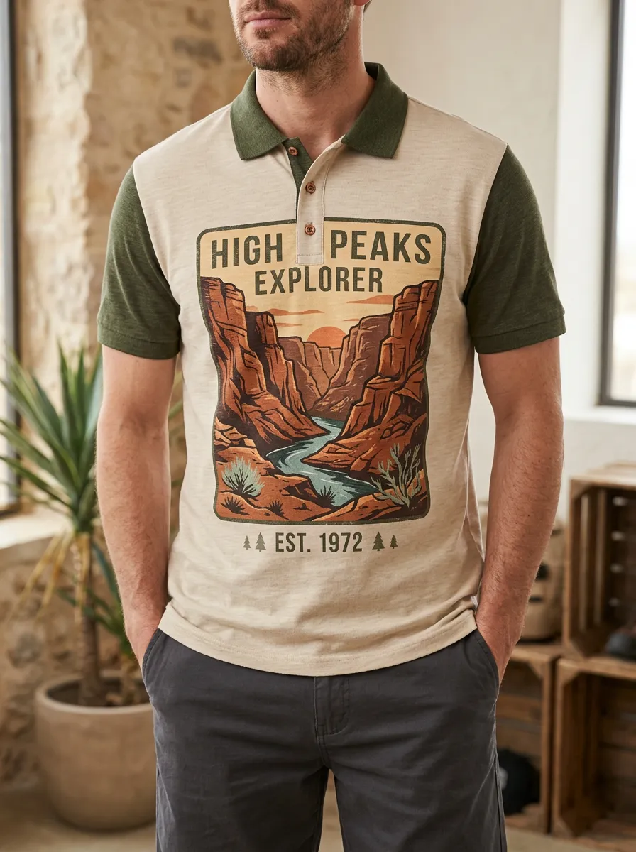 Men's High Peaks Explorer Canyon Landscape Printed Polo Shirt