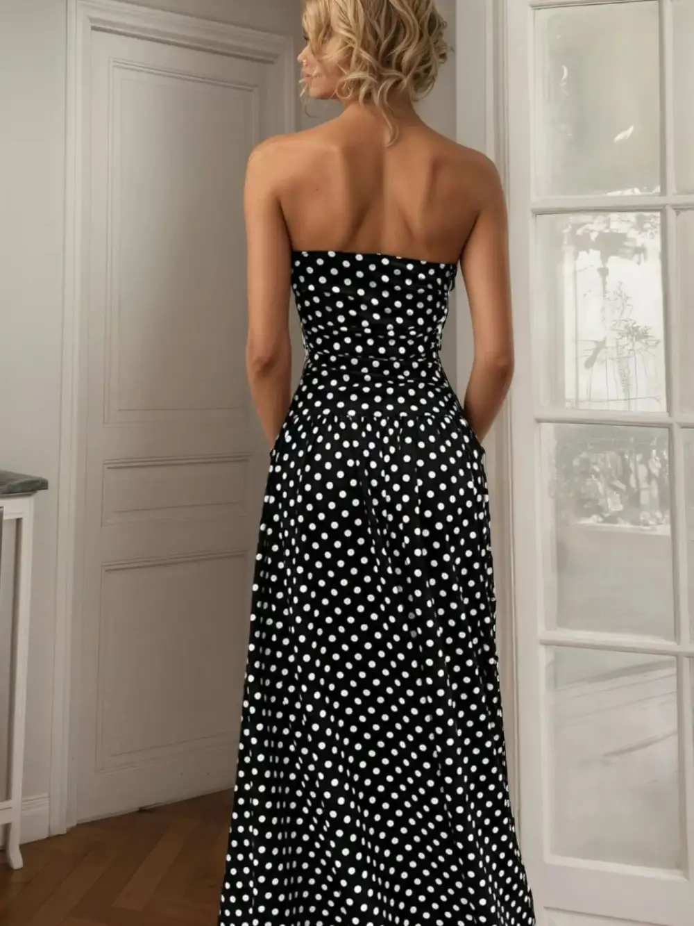 Strapless Polka-Dot Maxi Dress