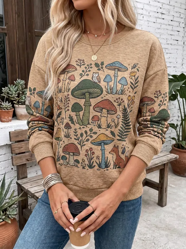 Cottagecore Mushroom Forest Animal Sweatshirt