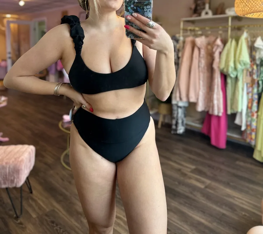 Black Stretch Blend High Rise Swimwear