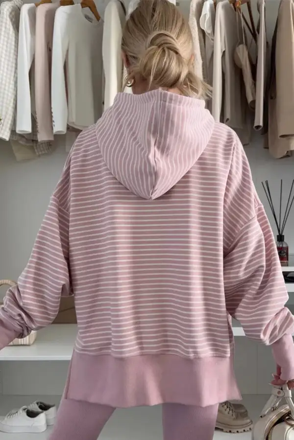 Drop-Shoulder Relaxed-Fit Striped Hoodie
