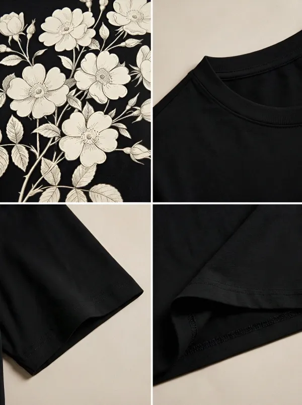 Unisex Botanical Flower Lover Vintage Rose Printed T-shirt