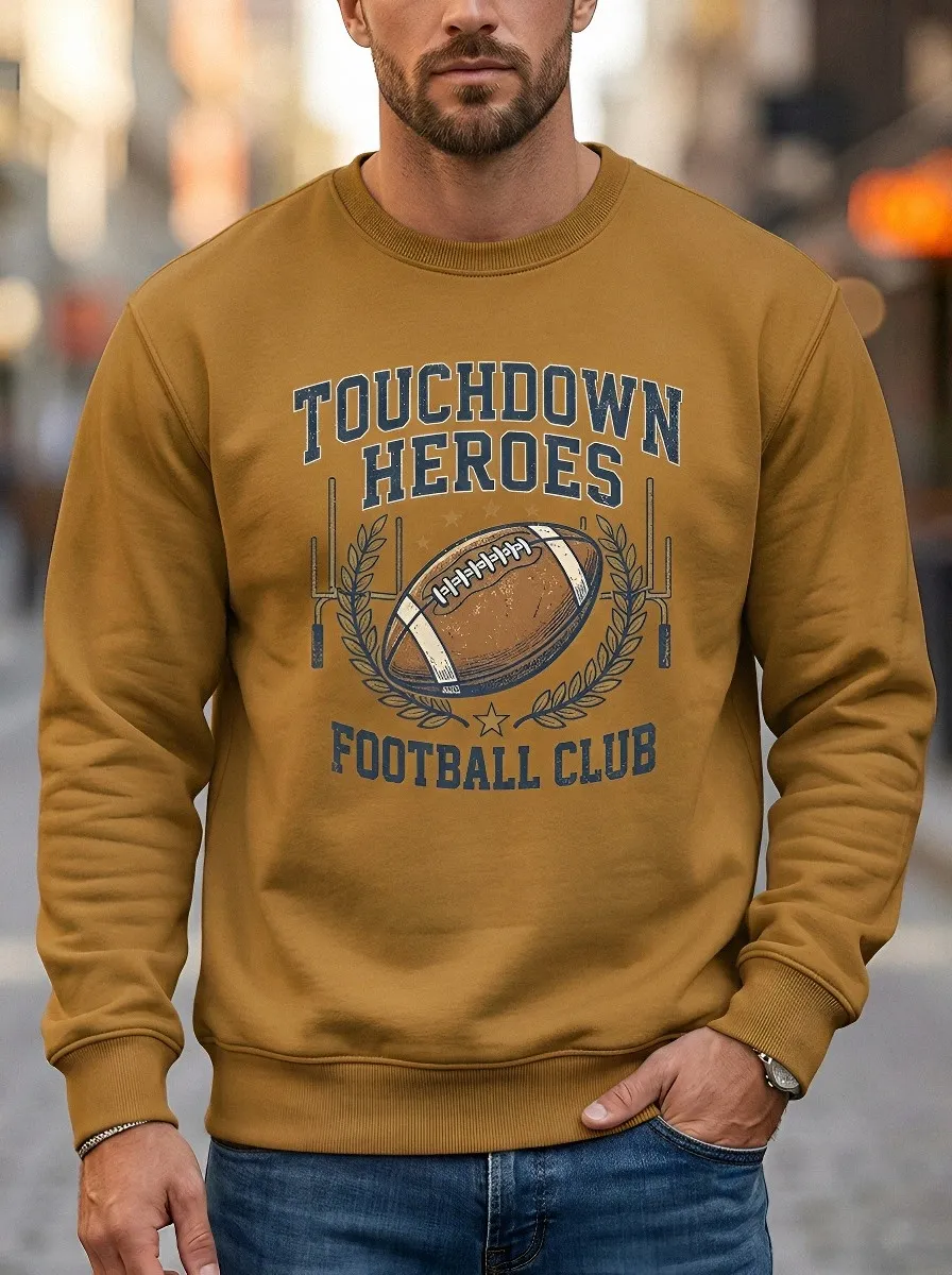 Men's American Football Lover Touchdown Heroes Printed Sweatshirt