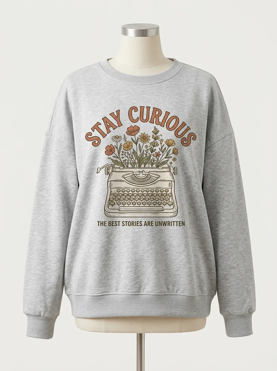 Women's Writer Stay Curious Floral Typewriter Printed Sweatshirt
