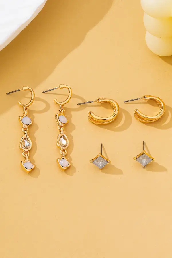 Opal Crystal Huggie arring Trio