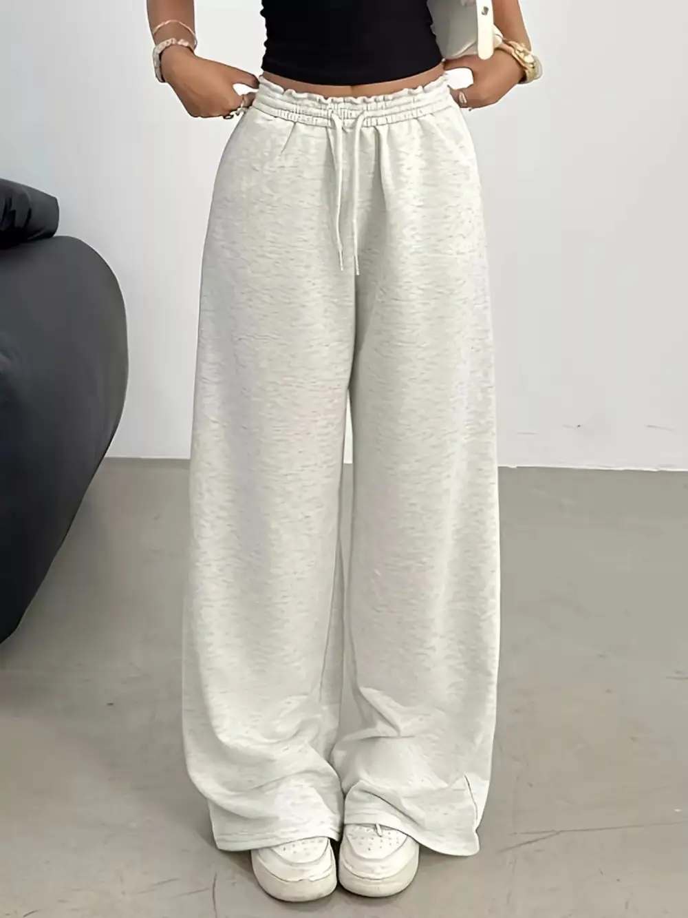 Relaxed Drawstring Wide Leg Casual Joggers