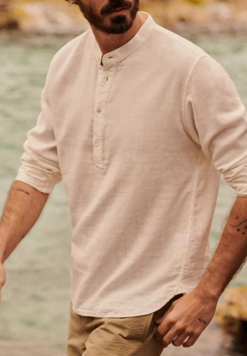 Olive Green Mandarin Collar Henley Shirt
