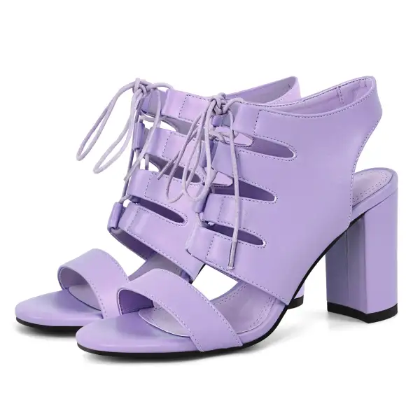 Round Toe Lace Up Chunky Heel Slingback Sandals