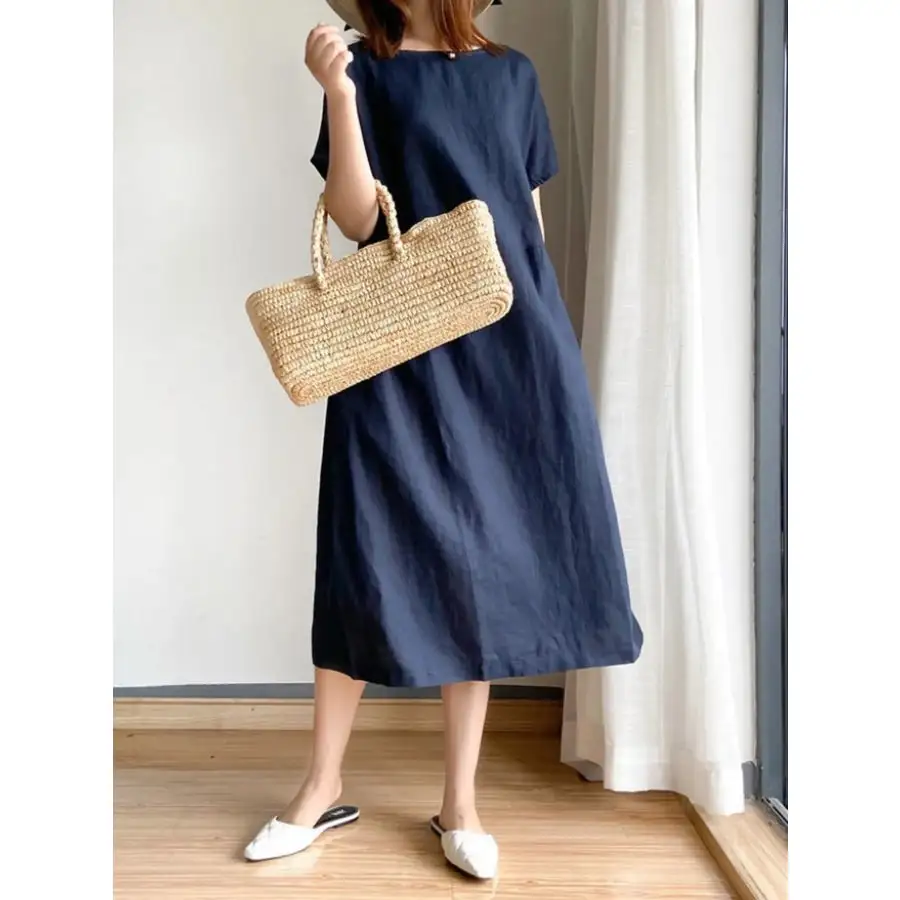 Full Size Casual Round Neck Midi Dress Plus Size