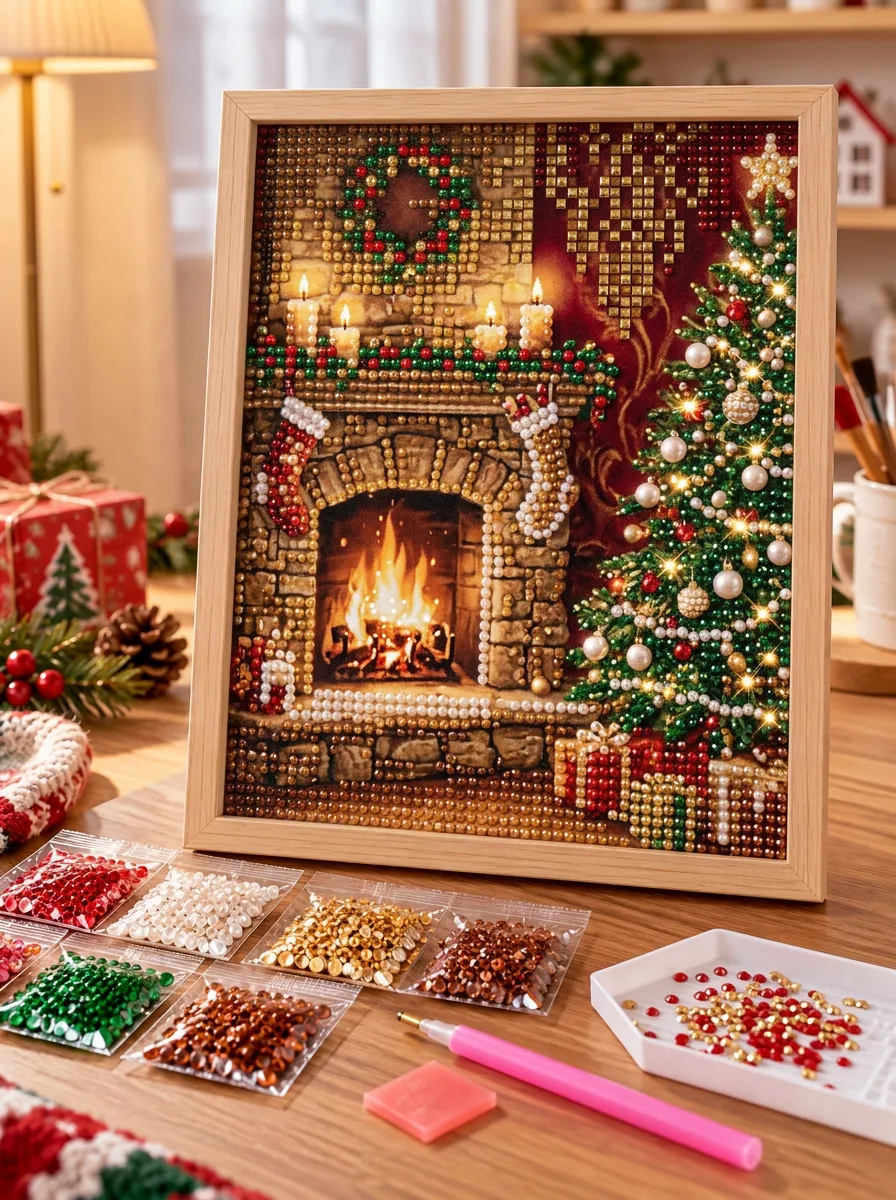 Fireplace Tree Pattern Christmas DIY Diamond Painting Kit