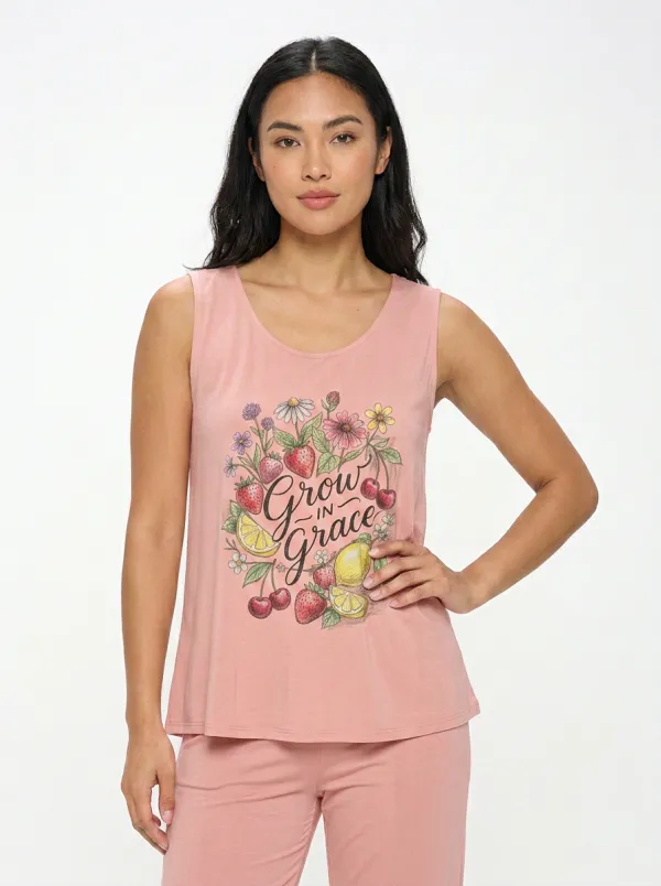 Women's Strawberry Lemon Floral Printed Tank Top