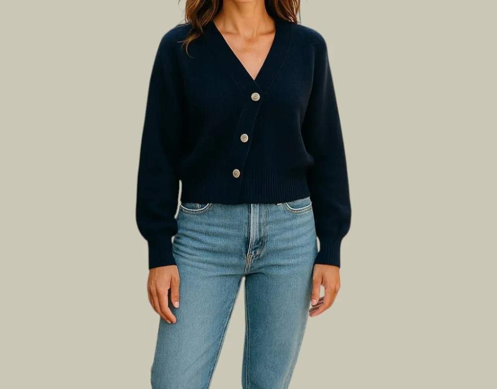 Cross Button V Neck Merino and Wool Sweater
