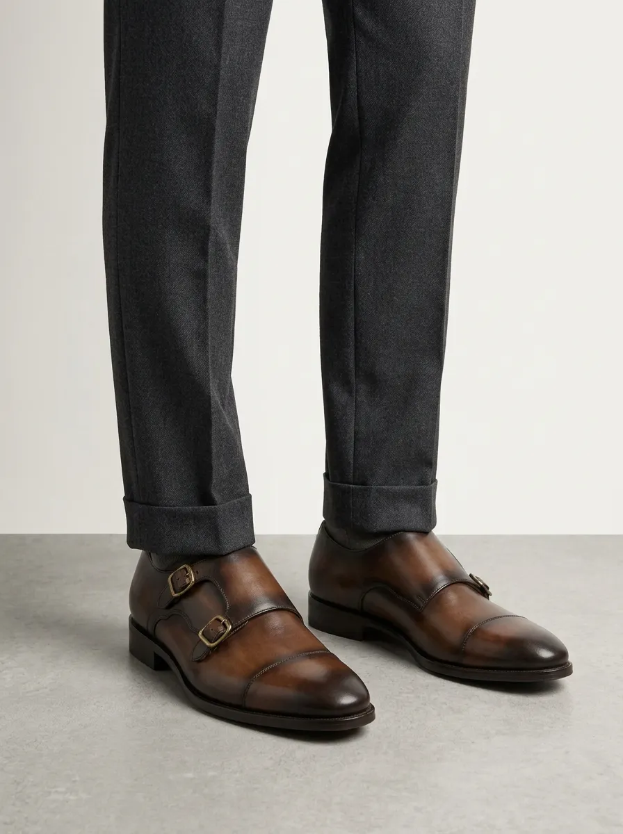 Men's Contemporary Classic Business Leather Double Monk Strap Shoes