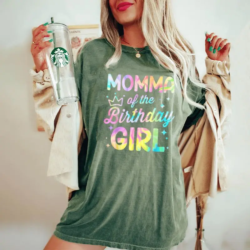 Momma Of The Birthday Girl Tie Dye Girl Bday Party Women's Oversized Comfort T-Shirt