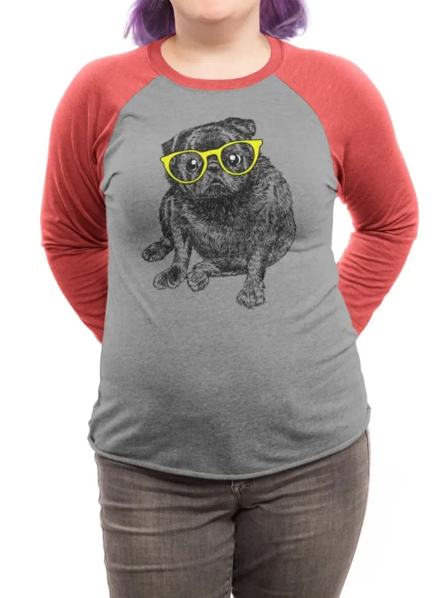 Cute Pug In Glasses Print T-Shirt