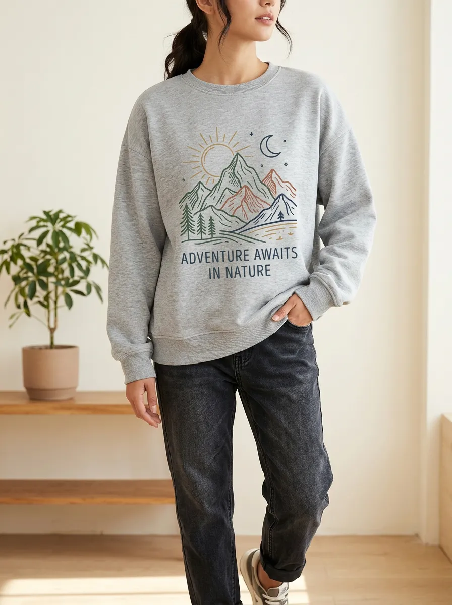 Women's Adventure Nature Mountain Sun Moon Printed Sweatshirt