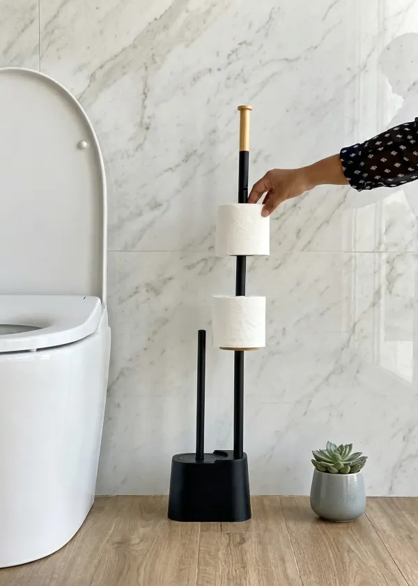 Toilet Paper Holder With Brush Black