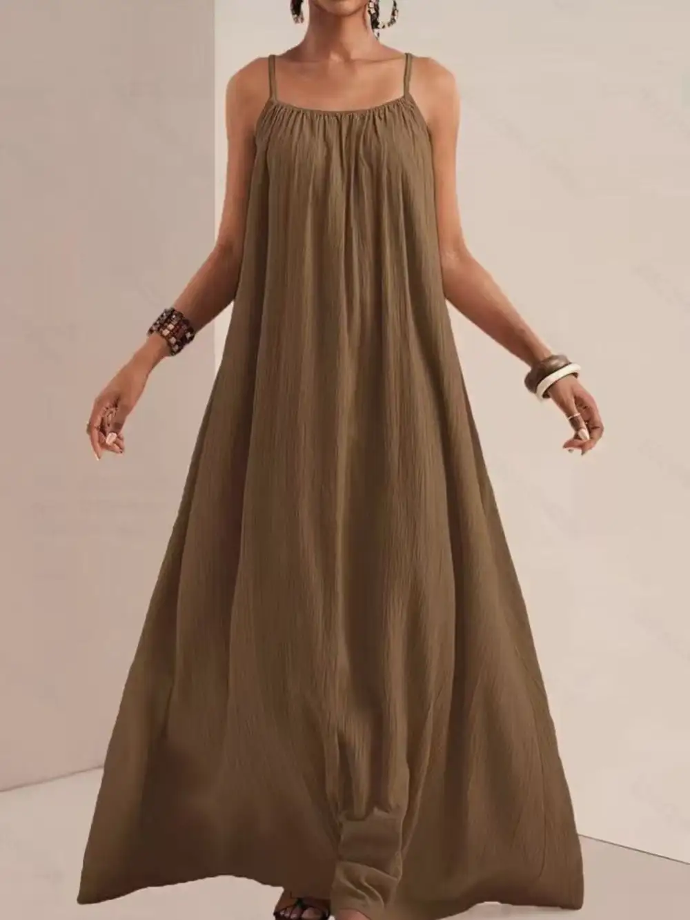 Ruched Spaghetti-Strap Maxi Dress
