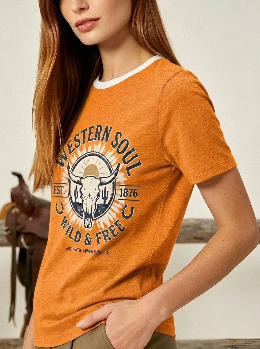 Western Soul Cow T-Shirt Casual