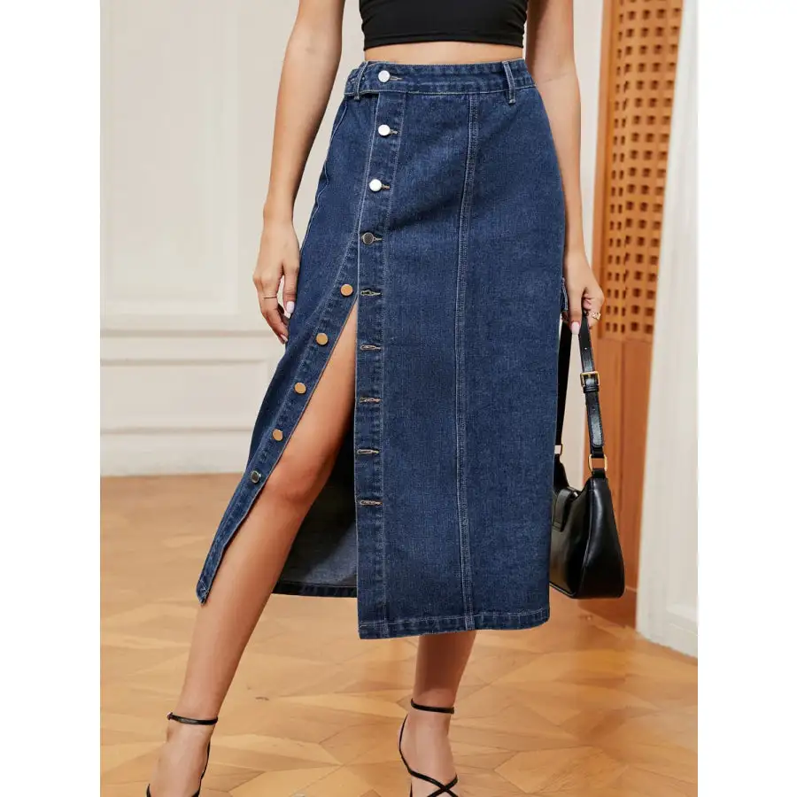 Button Down Denim Skirt