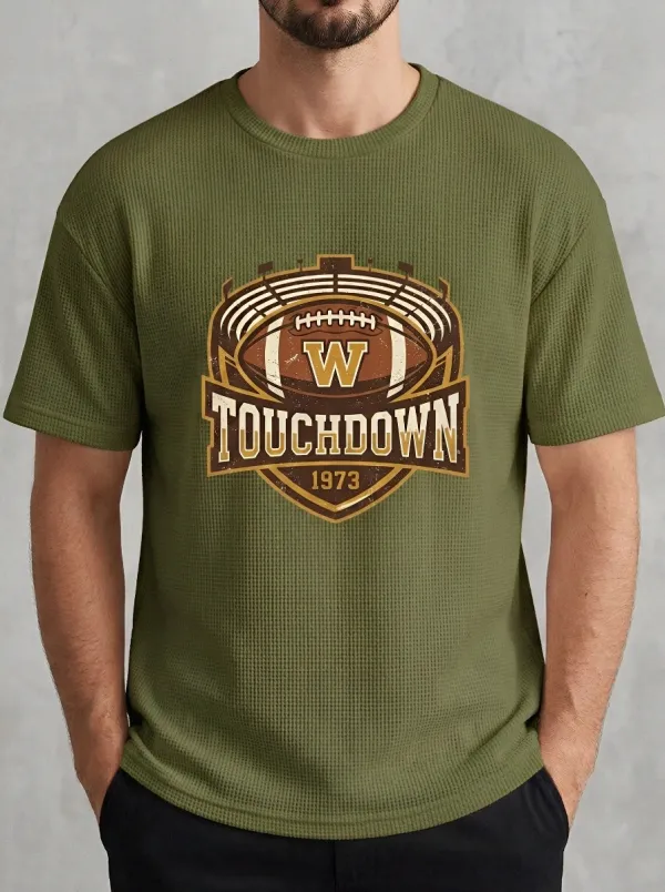 Men's American Football Touchdown Emblem Printed Waffle T-Shirt