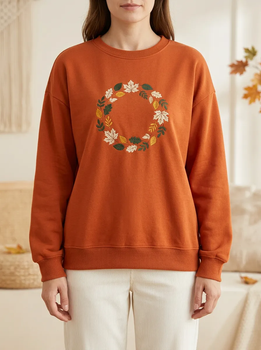 Relaxed Maple-Leaf Printed Leaf-Motif Graphic Sweatshirt