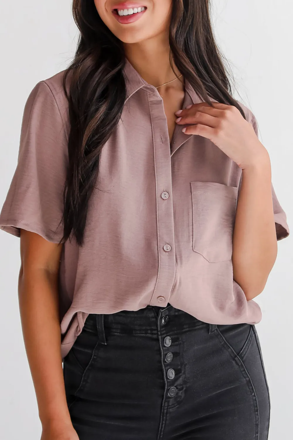 Short Sleeve Button-Up Blouse