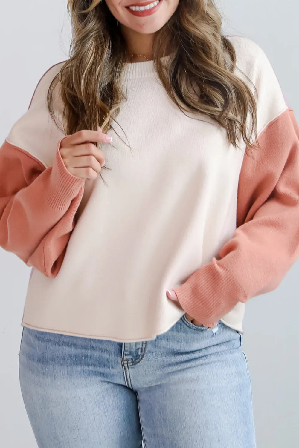 Cream Color Block Sweater