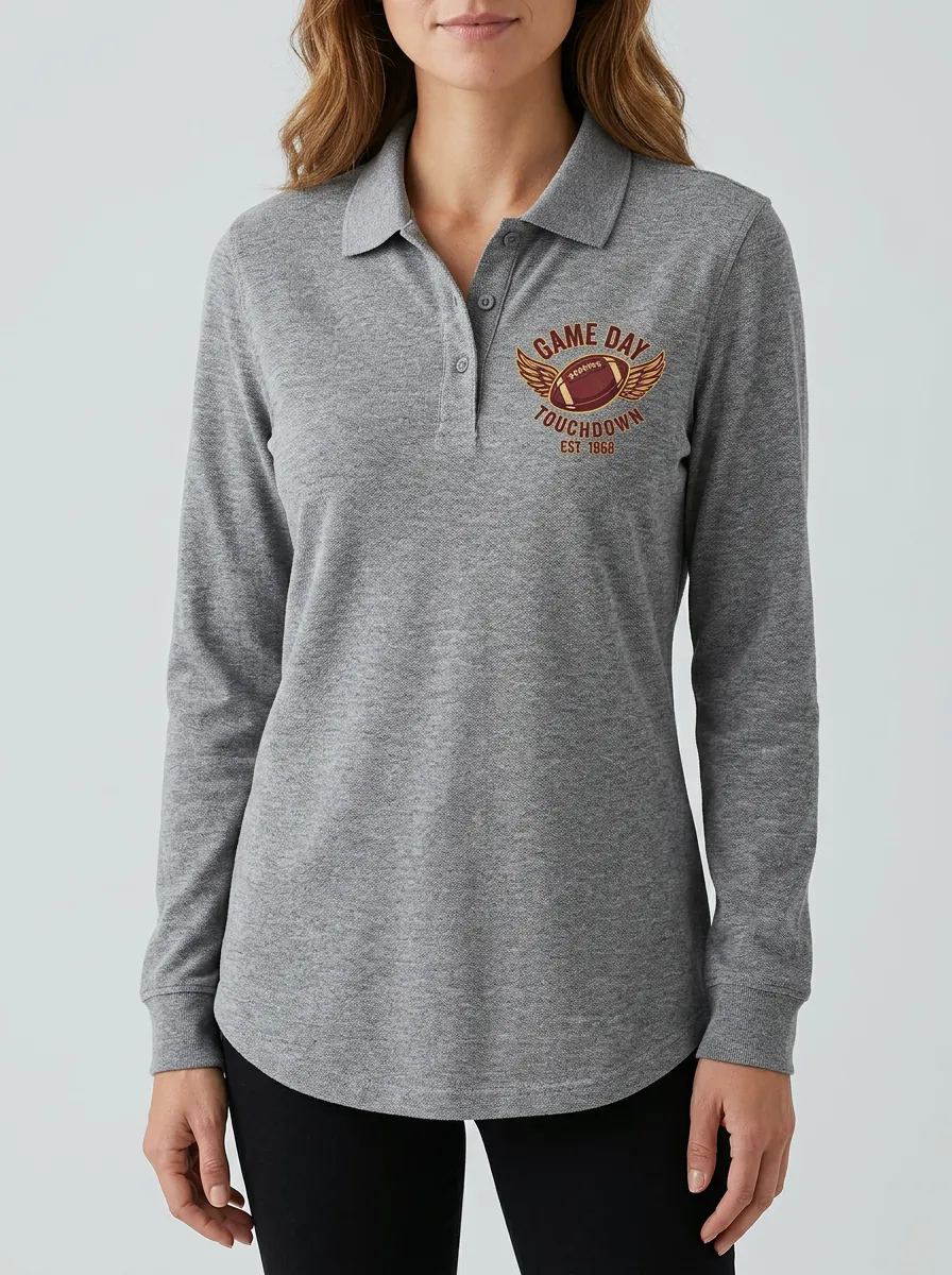 Women's Football Lover Winged Ball Game Day Printed Polo Shirt