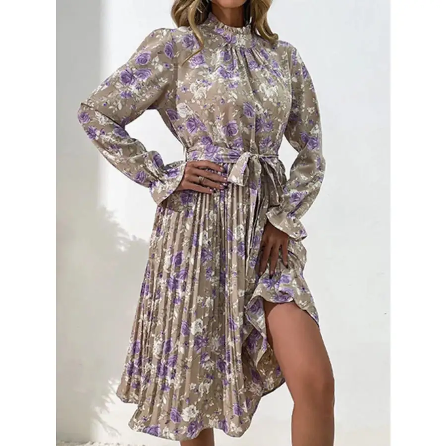 Long Sleeve Pleated Midi Dress