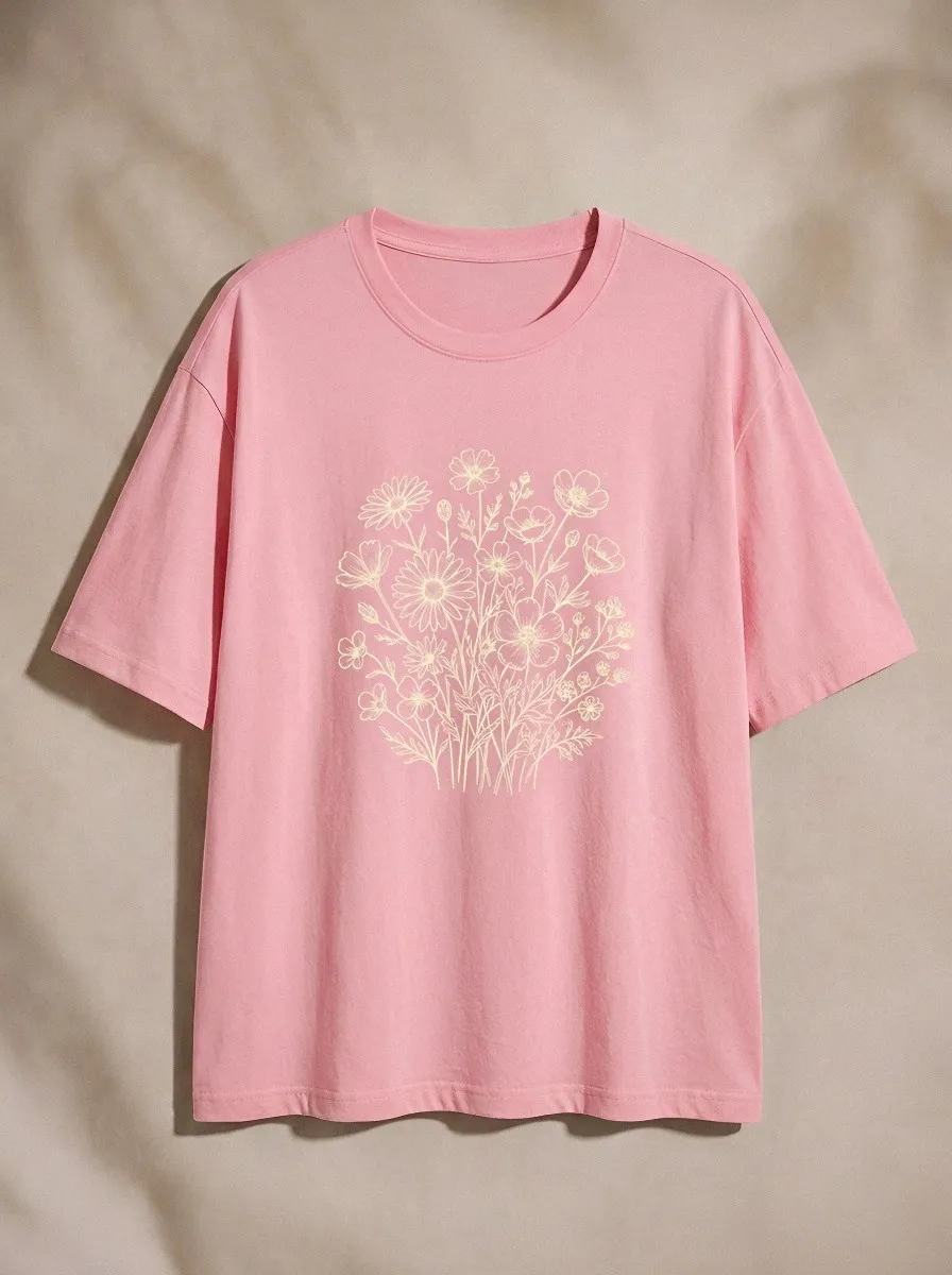 Women's Botanical Nature Lover Wildflower Bouquet Printed T-shirt