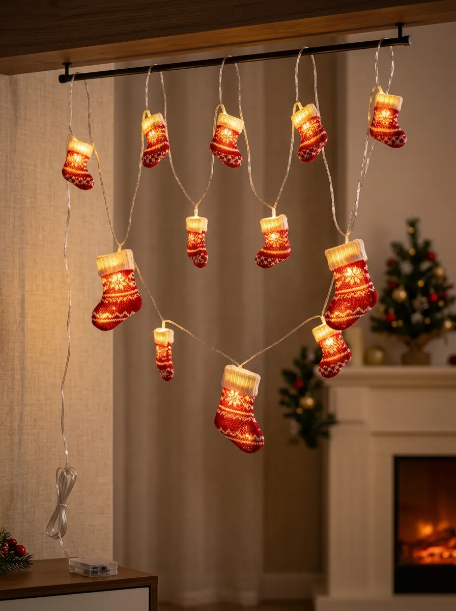 Red Stocking Pattern Christmas LED String Lights