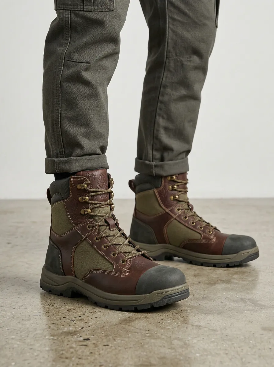 Unisex Outdoor Nature Lover Leaf Embossed Print Work Boots